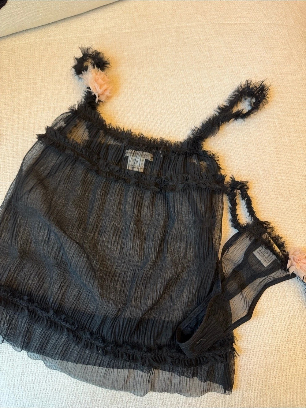 Sabrina nadal Black Sheer Fringe Bandeau Size Small